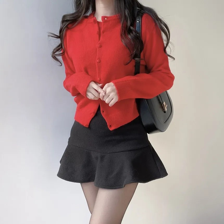 メルトンタッチラウンドネックベーシックシンプルカーディガン | mirangmirang | 詳細画像6