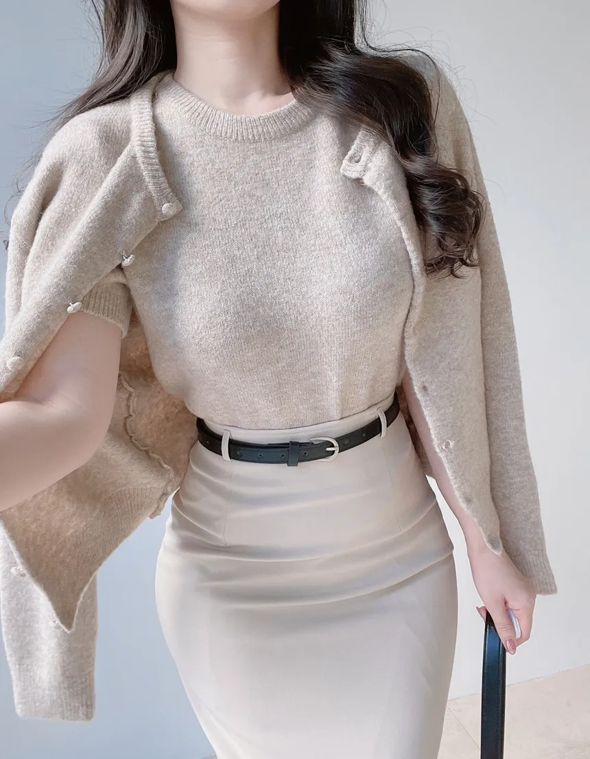 メルトンタッチラウンドネックベーシックシンプルカーディガン | mirangmirang | 詳細画像24