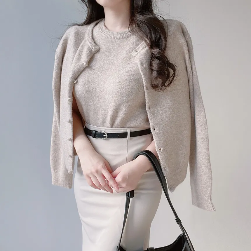 メルトンタッチラウンドネックシンプルベーシック半袖無地ニット | mirangmirang | 詳細画像5