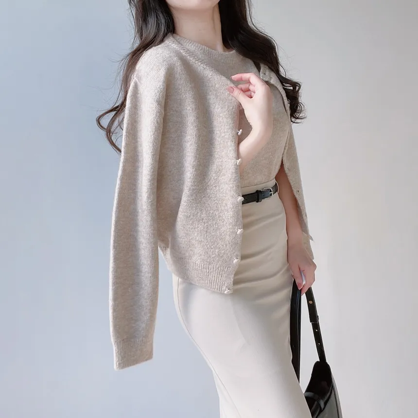 メルトンタッチラウンドネックシンプルベーシック半袖無地ニット | mirangmirang | 詳細画像7