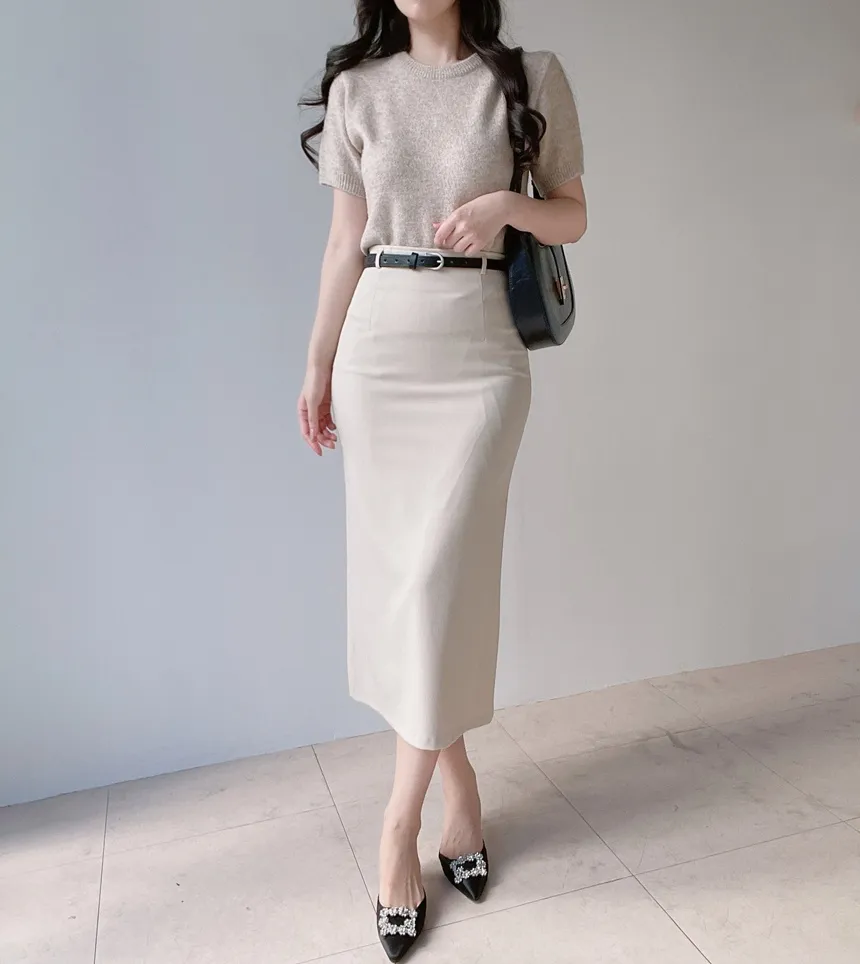 メルトンタッチラウンドネックシンプルベーシック半袖無地ニット | mirangmirang | 詳細画像10