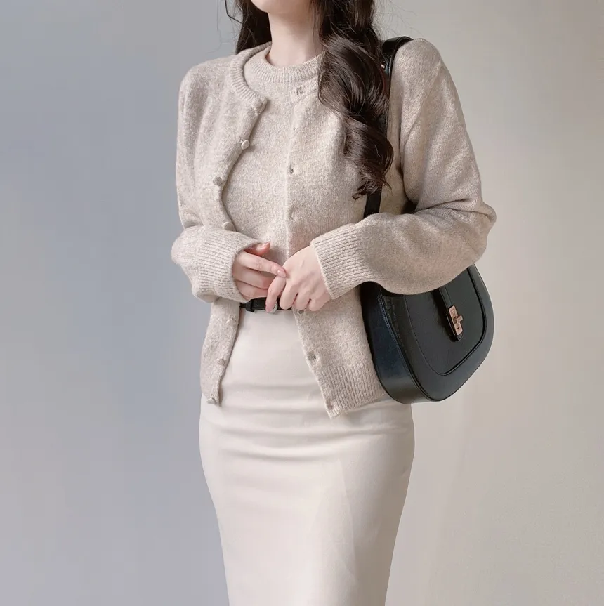 メルトンタッチラウンドネックシンプルベーシック半袖無地ニット | mirangmirang | 詳細画像18