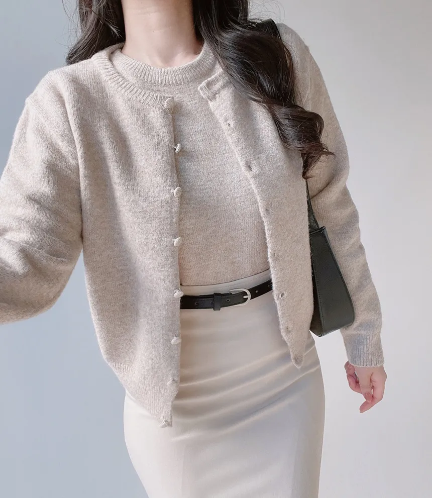 メルトンタッチラウンドネックシンプルベーシック半袖無地ニット | mirangmirang | 詳細画像20