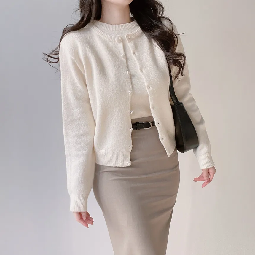 メルトンタッチラウンドネックシンプルベーシック半袖無地ニット | mirangmirang | 詳細画像29