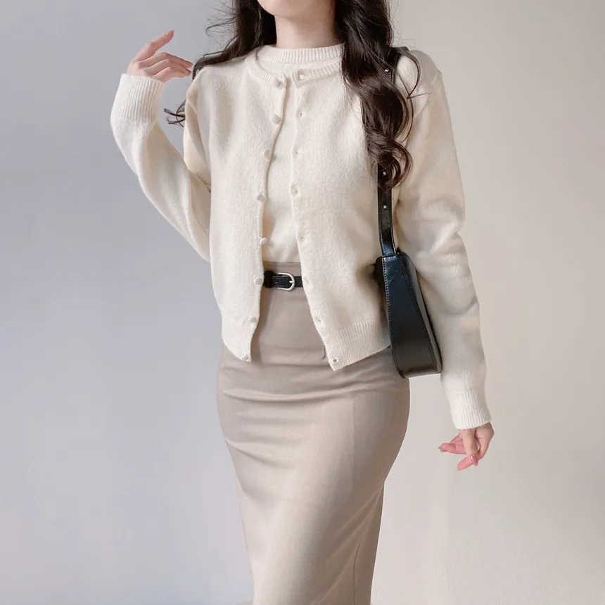 メルトンタッチラウンドネックシンプルベーシック半袖無地ニット | mirangmirang | 詳細画像30