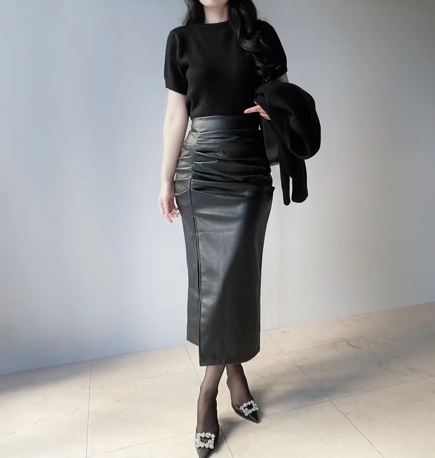 メルトンタッチラウンドネックシンプルベーシック半袖無地ニット | mirangmirang | 詳細画像39