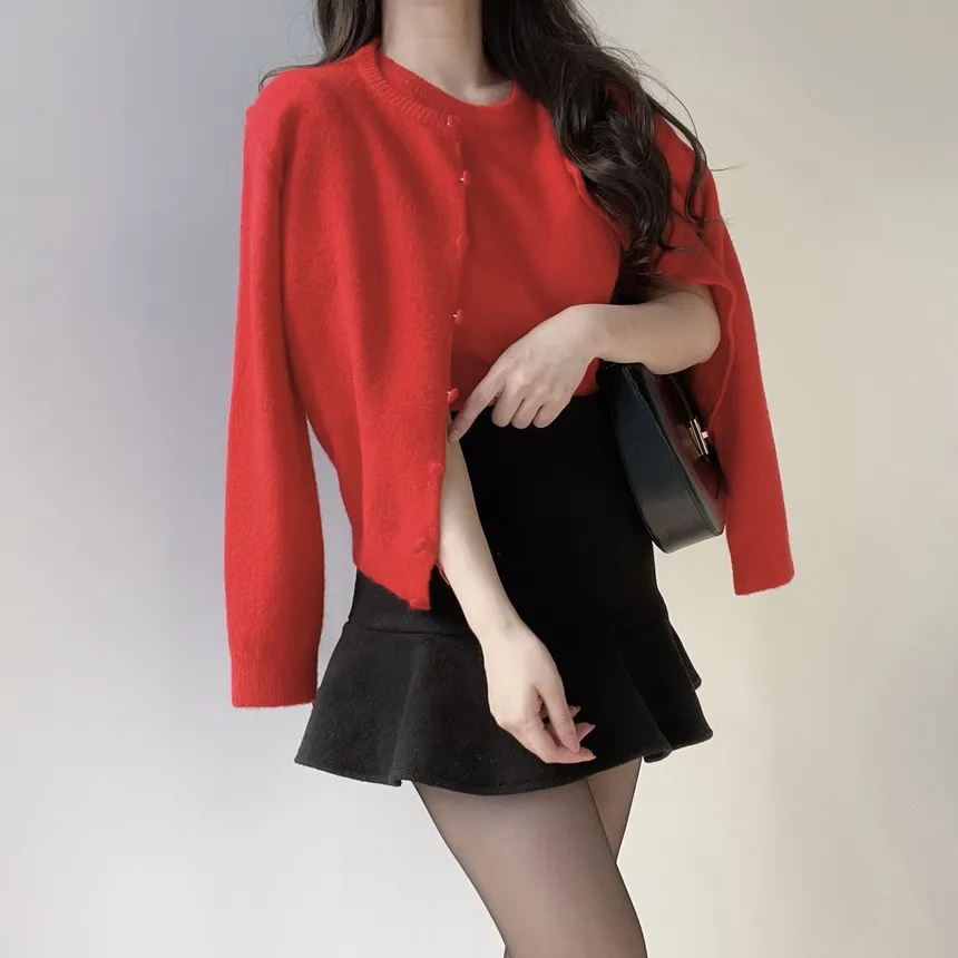 メルトンタッチラウンドネックシンプルベーシック半袖無地ニット | mirangmirang | 詳細画像54