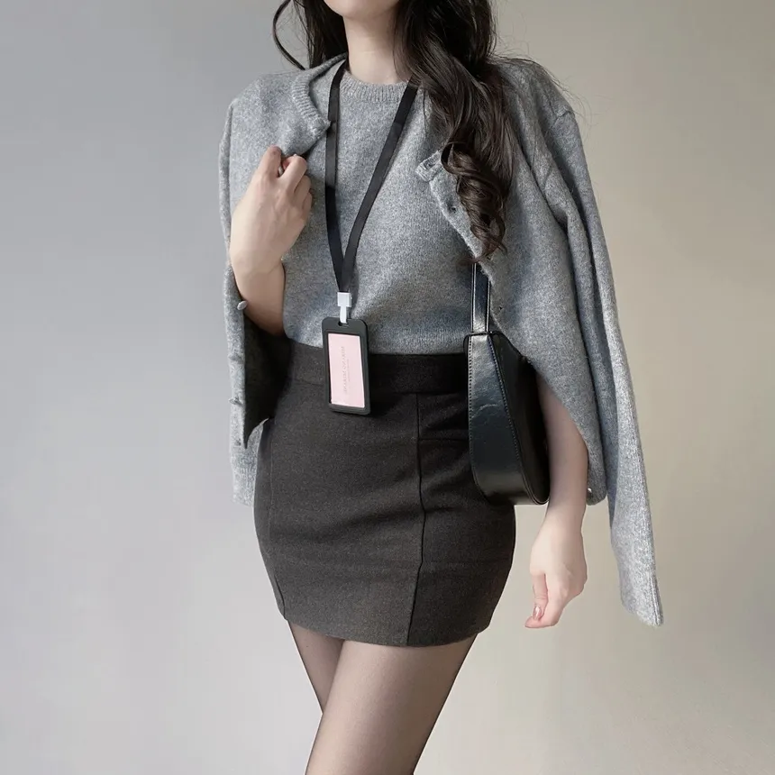 メルトンタッチラウンドネックシンプルベーシック半袖無地ニット | mirangmirang | 詳細画像56