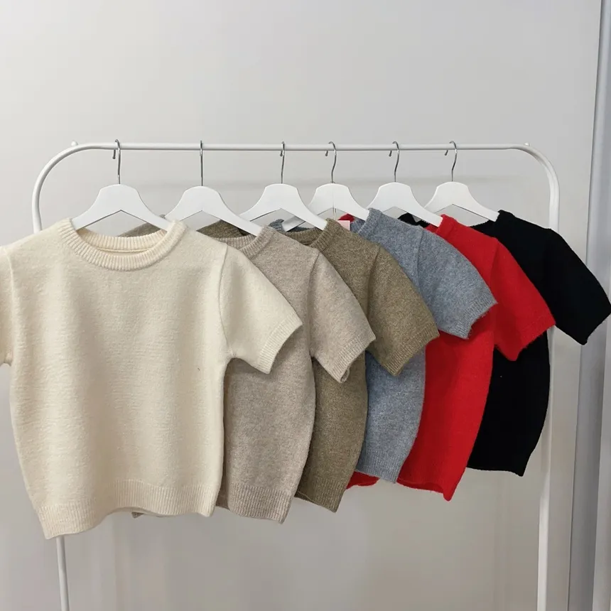 メルトンタッチラウンドネックシンプルベーシック半袖無地ニット | mirangmirang | 詳細画像68