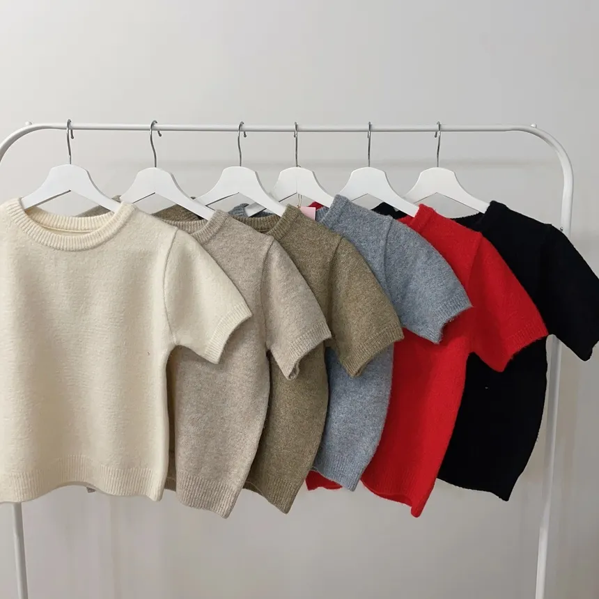 メルトンタッチラウンドネックシンプルベーシック半袖無地ニット | mirangmirang | 詳細画像69