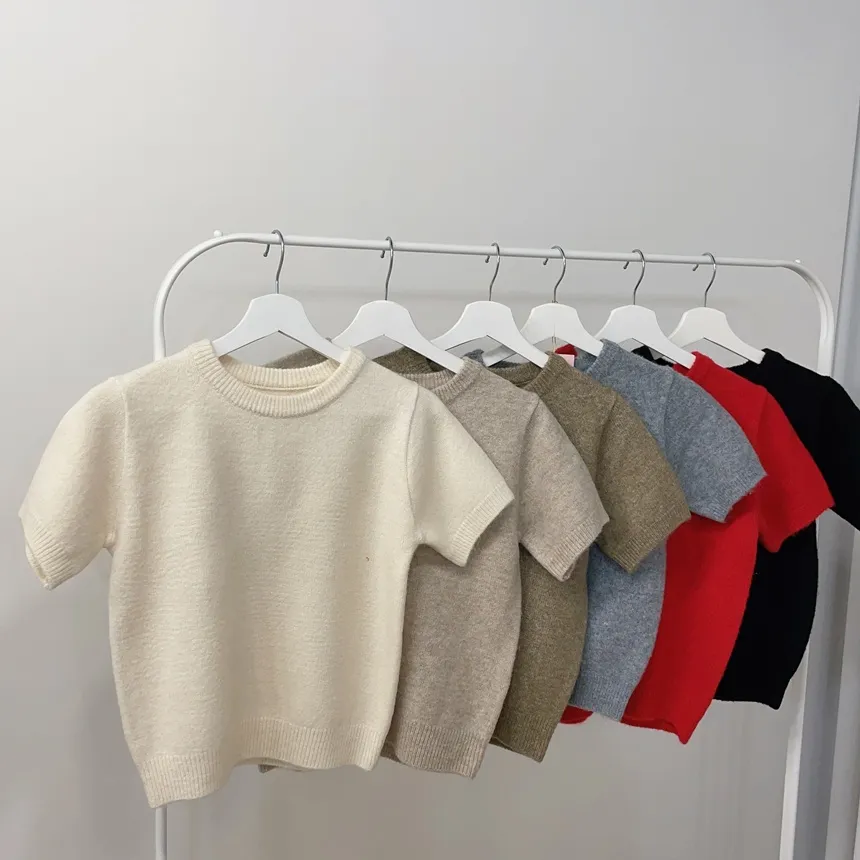 メルトンタッチラウンドネックシンプルベーシック半袖無地ニット | mirangmirang | 詳細画像70