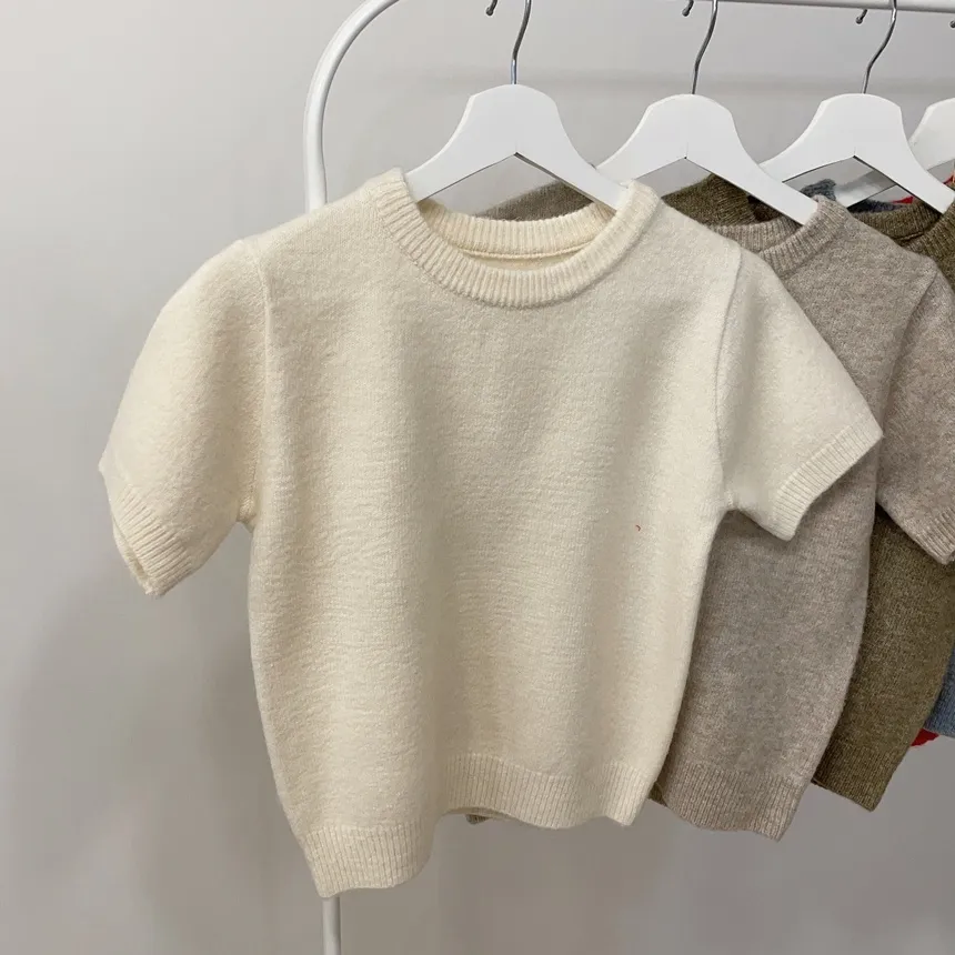 メルトンタッチラウンドネックシンプルベーシック半袖無地ニット | mirangmirang | 詳細画像71