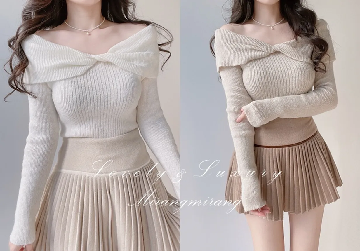 オフショルダーツイストニット | mirangmirang | 詳細画像1