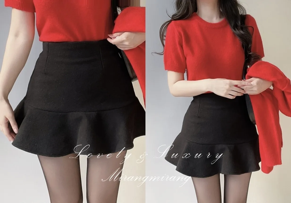 メルトンタッチラッフルHラインスカート | mirangmirang | 詳細画像1