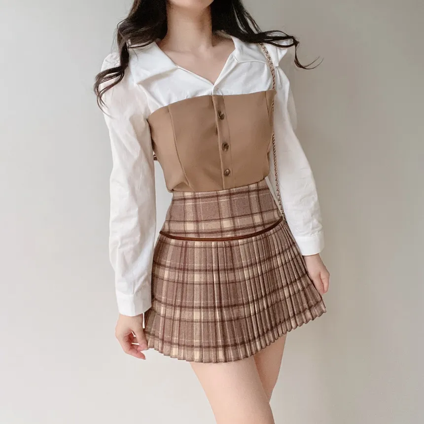 メルトンタッチレイヤード風カラーボタン配色ブラウス | mirangmirang | 詳細画像19