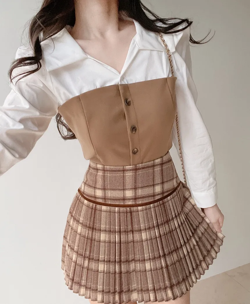 メルトンタッチレイヤード風カラーボタン配色ブラウス | mirangmirang | 詳細画像20