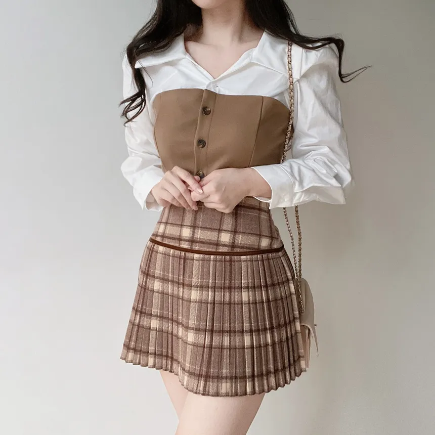 メルトンタッチレイヤード風カラーボタン配色ブラウス | mirangmirang | 詳細画像21