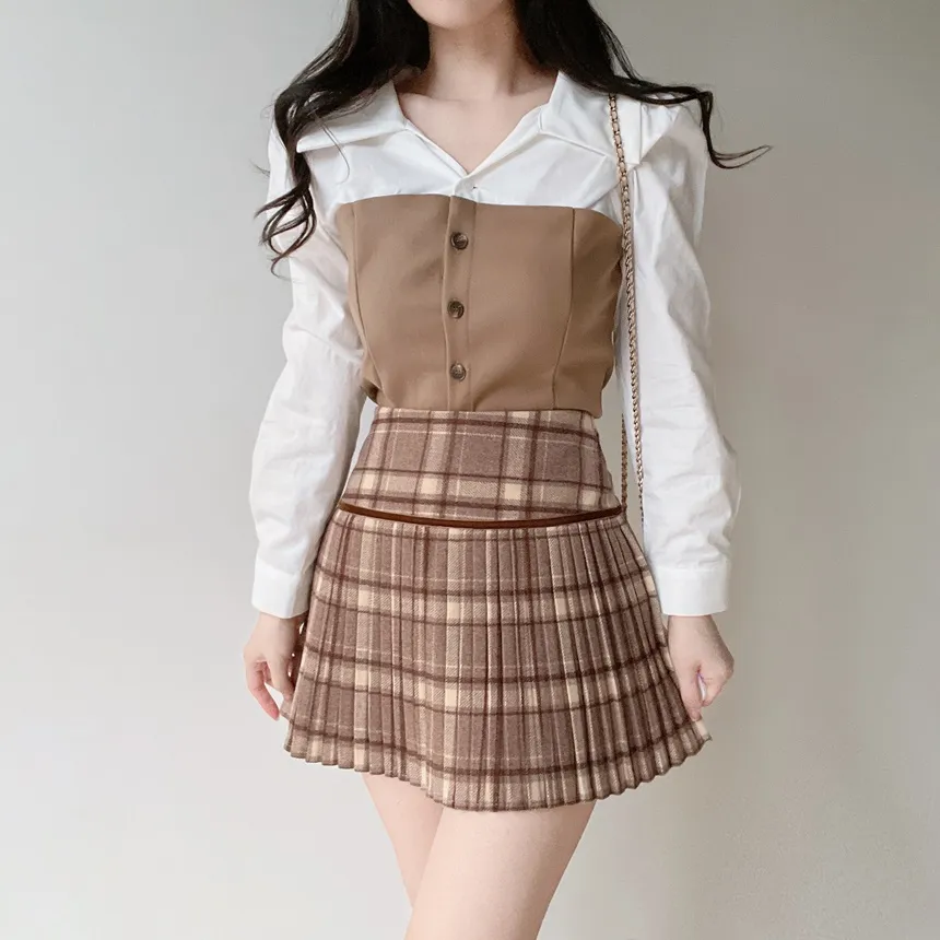 メルトンタッチレイヤード風カラーボタン配色ブラウス | mirangmirang | 詳細画像23