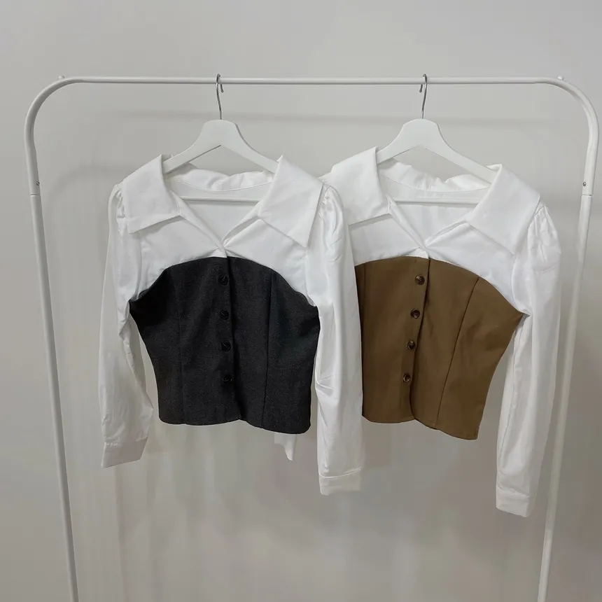 メルトンタッチレイヤード風カラーボタン配色ブラウス | mirangmirang | 詳細画像26