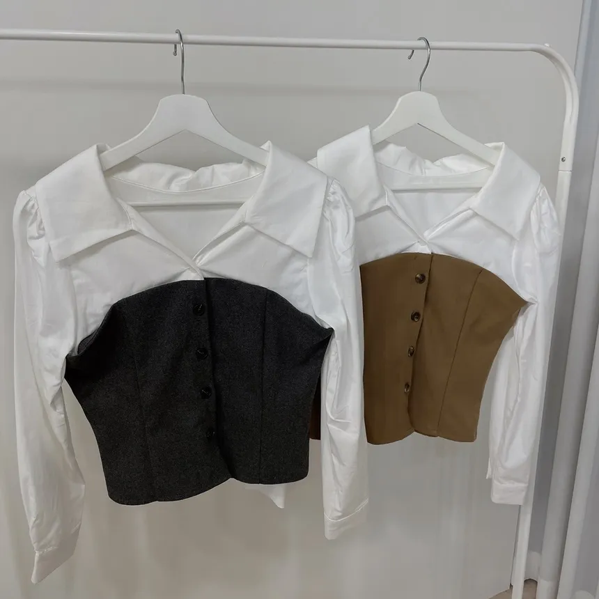 メルトンタッチレイヤード風カラーボタン配色ブラウス | mirangmirang | 詳細画像27