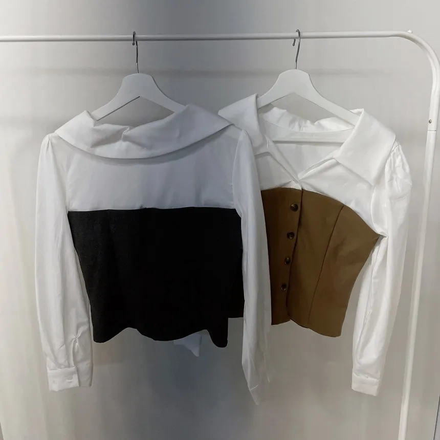 メルトンタッチレイヤード風カラーボタン配色ブラウス | mirangmirang | 詳細画像28