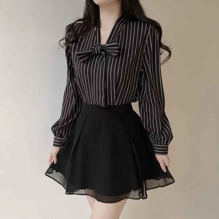 ボウタイVネックストライプブラウス | mirangmirang | 詳細画像7