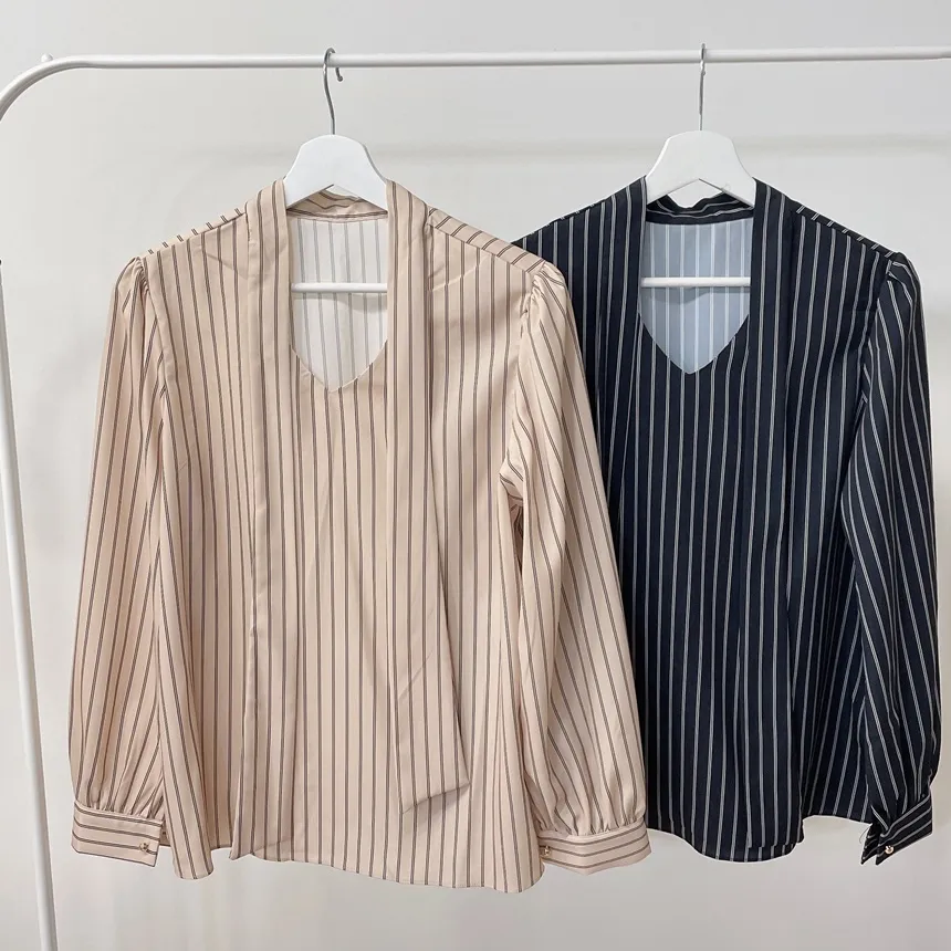 ボウタイVネックストライプブラウス | mirangmirang | 詳細画像17