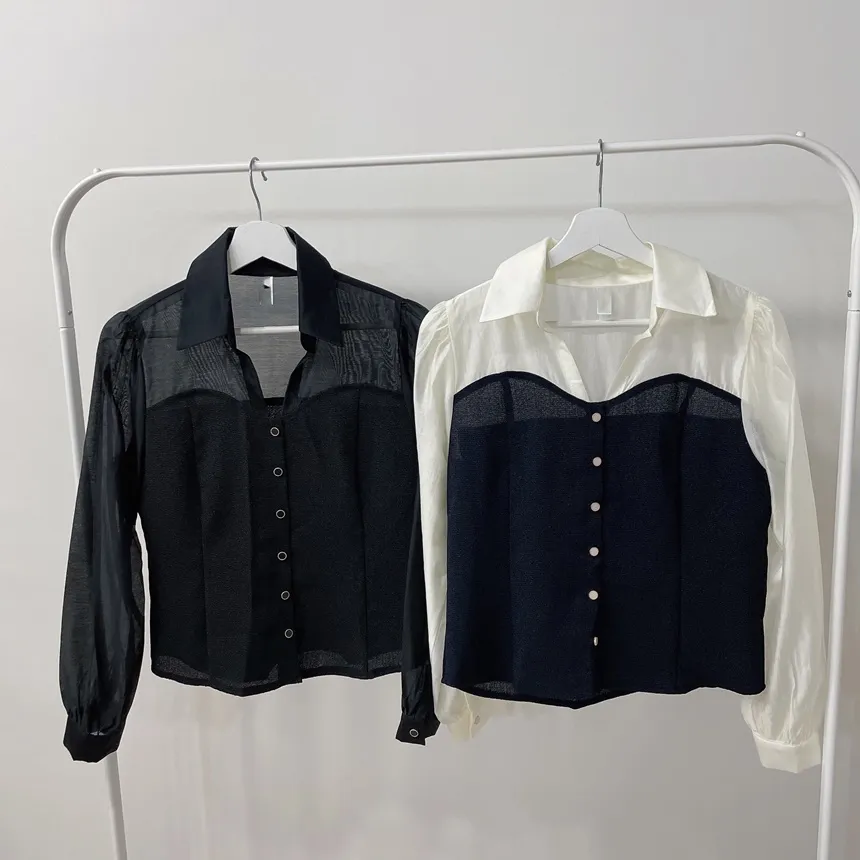 ツイードカラーレイヤード風フェイクボタンブラウス | mirangmirang | 詳細画像15