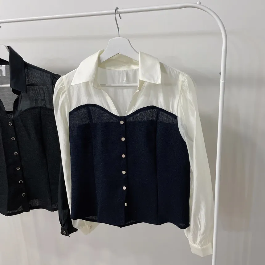 ツイードカラーレイヤード風フェイクボタンブラウス | mirangmirang | 詳細画像16