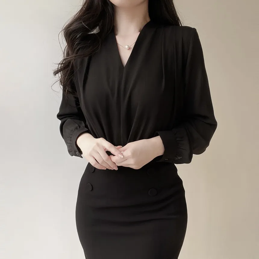 チェーンセットエコパールVネックブラウス | mirangmirang | 詳細画像9