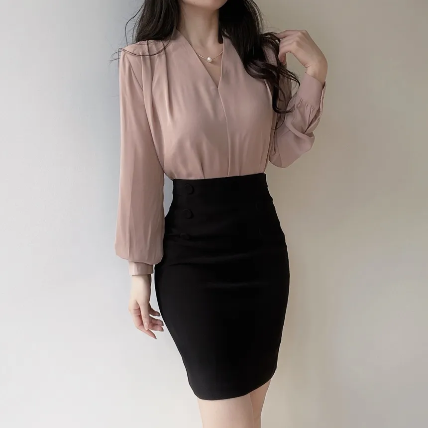 チェーンセットエコパールVネックブラウス | mirangmirang | 詳細画像18