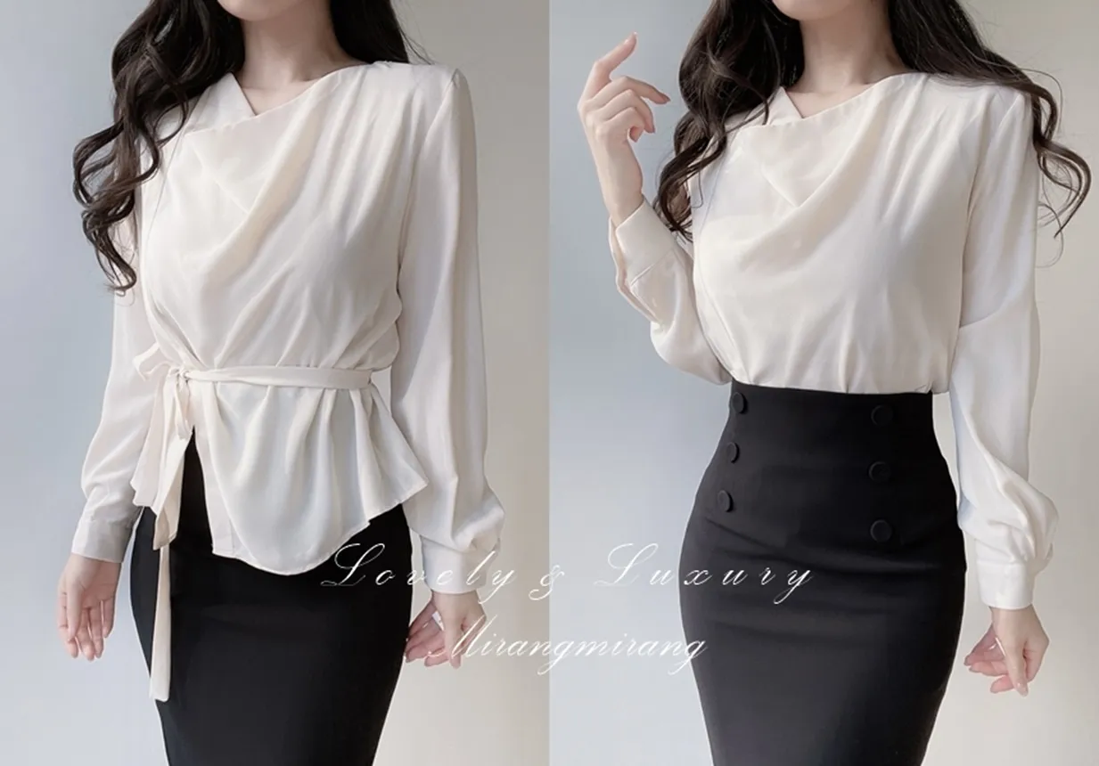 ストラップ付ドレープシャーリングブラウス | mirangmirang | 詳細画像1