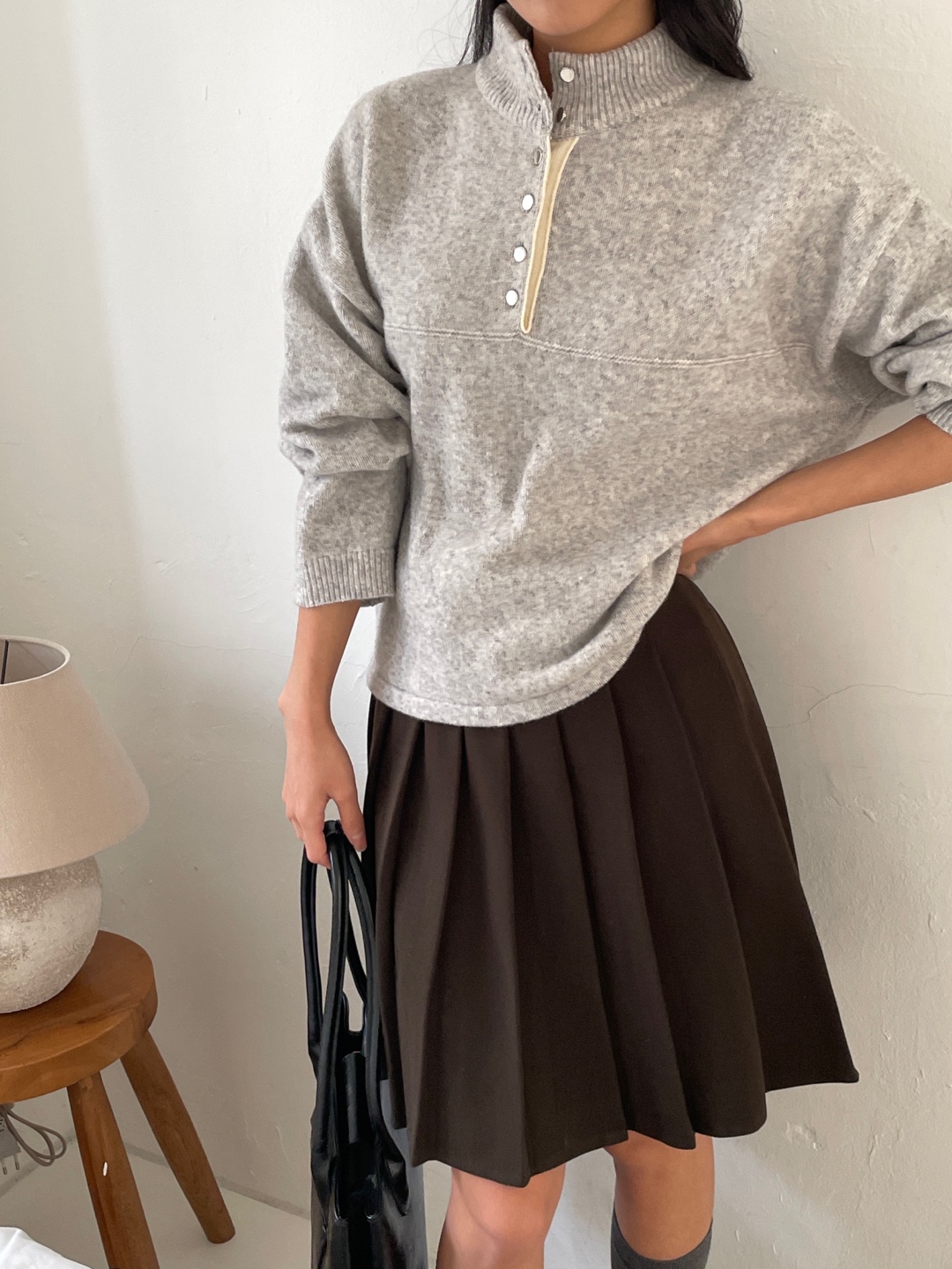 ウール混ボタンハーフネックニット | 詳細画像12