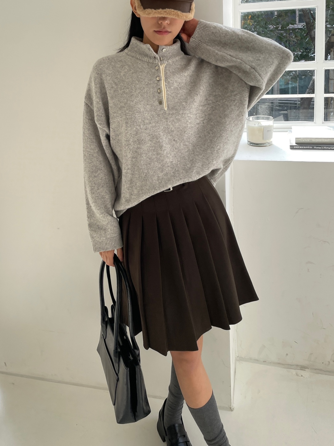 ウール混ボタンハーフネックニット | 詳細画像6