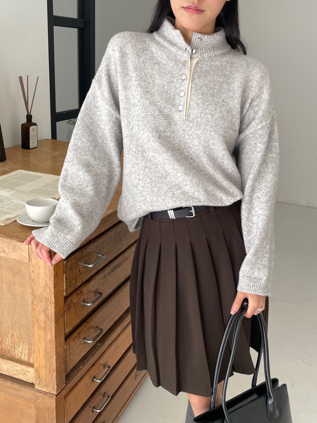 ウール混ボタンハーフネックニット | 詳細画像11