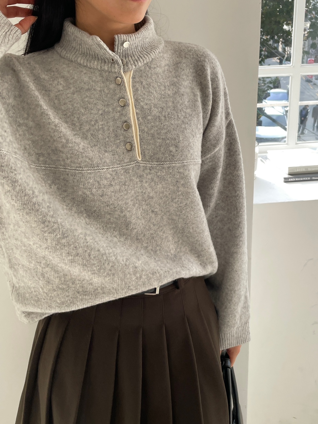 ウール混ボタンハーフネックニット | 詳細画像7