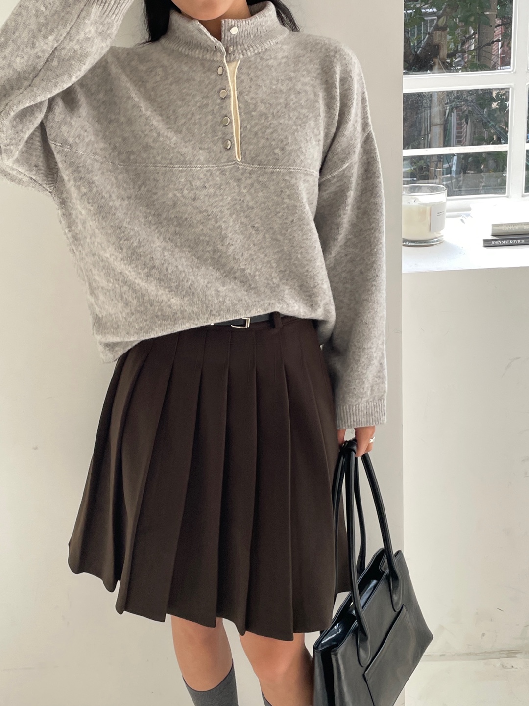 ウール混ボタンハーフネックニット | 詳細画像8