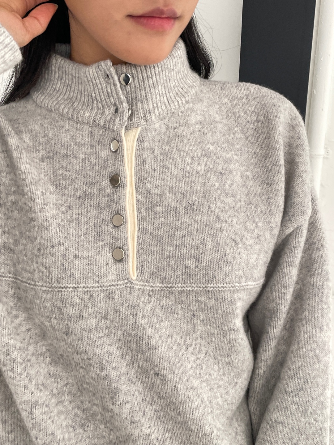 ウール混ボタンハーフネックニット | 詳細画像9