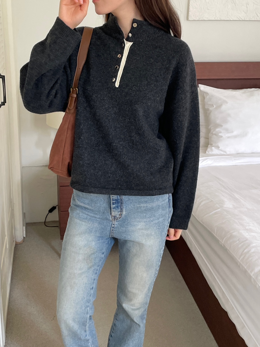 ウール混ボタンハーフネックニット | 詳細画像15