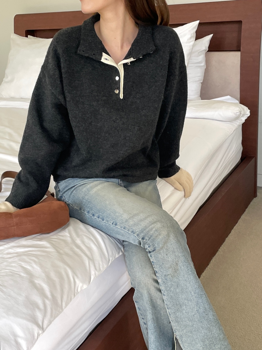 ウール混ボタンハーフネックニット | 詳細画像13