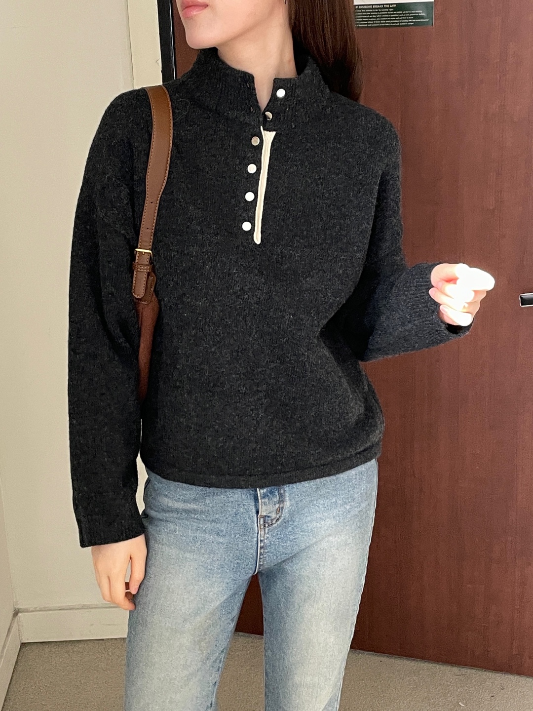 ウール混ボタンハーフネックニット | 詳細画像3