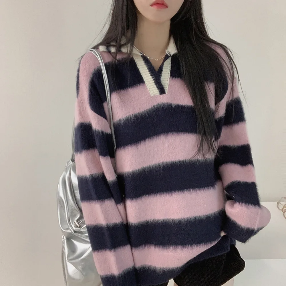 オープンカラールーズボーダーニット | DEELIN | 詳細画像1