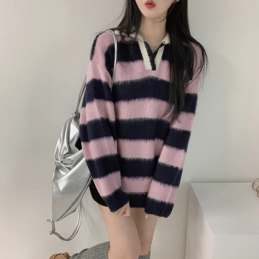 オープンカラールーズボーダーニット | DEELIN | 詳細画像1