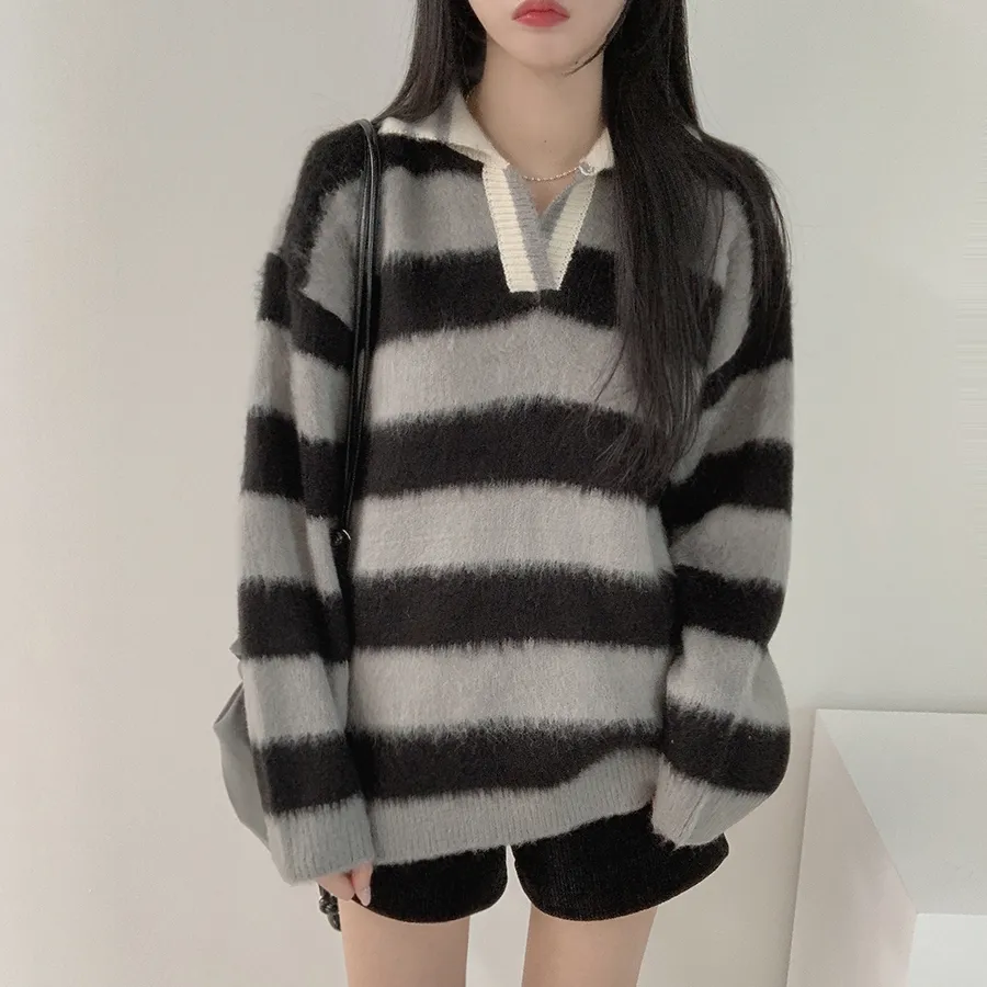 オープンカラールーズボーダーニット | DEELIN | 詳細画像4