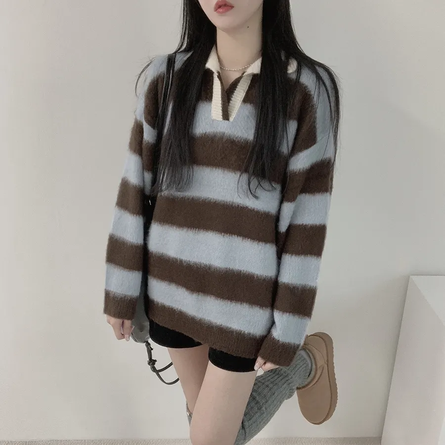 オープンカラールーズボーダーニット | DEELIN | 詳細画像6