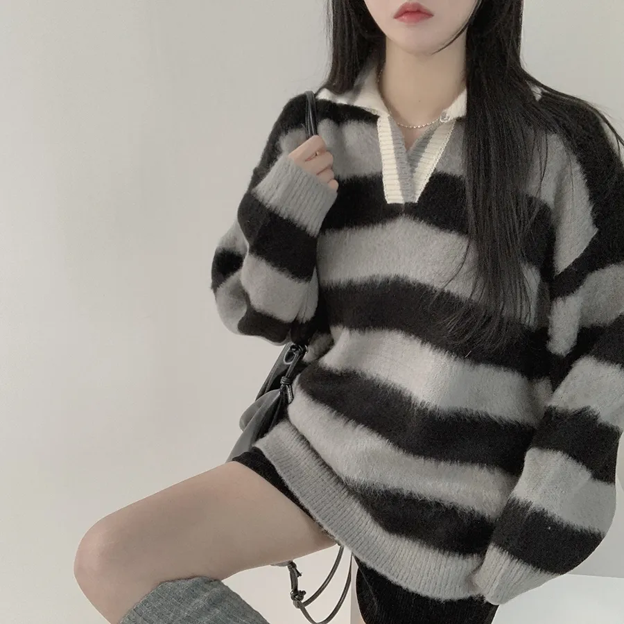 オープンカラールーズボーダーニット | DEELIN | 詳細画像7