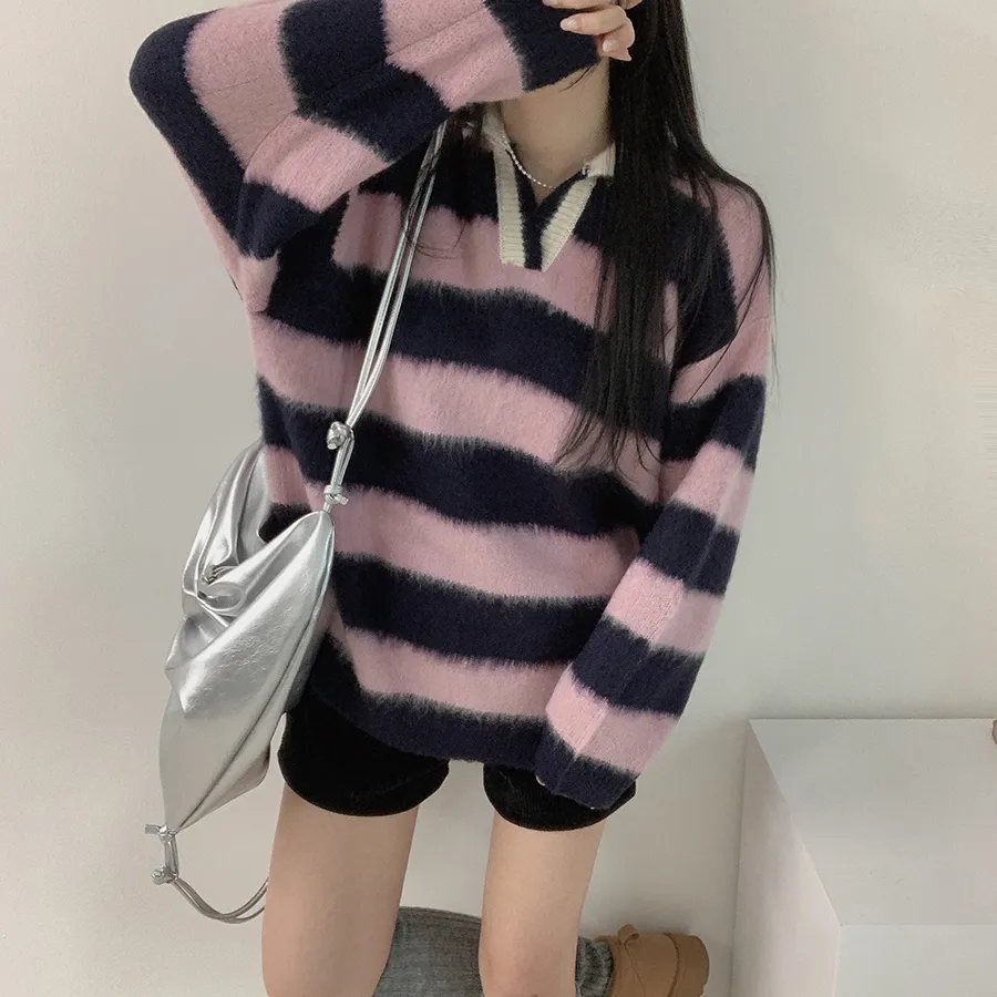 オープンカラールーズボーダーニット | DEELIN | 詳細画像2