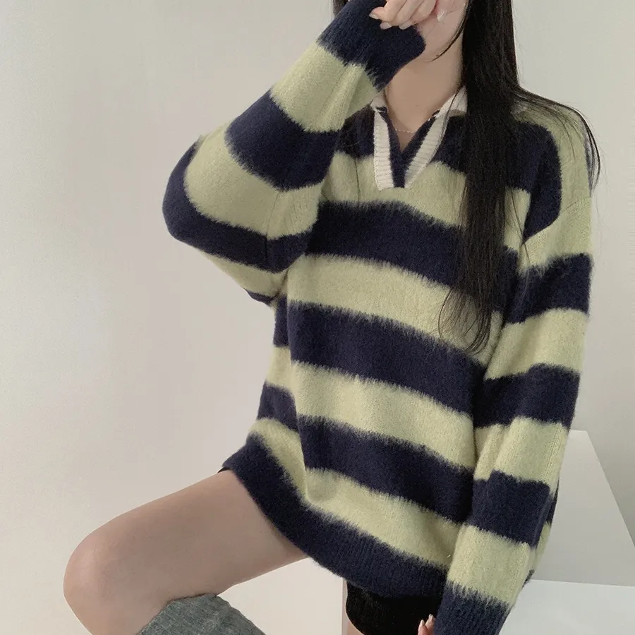 オープンカラールーズボーダーニット | DEELIN | 詳細画像5