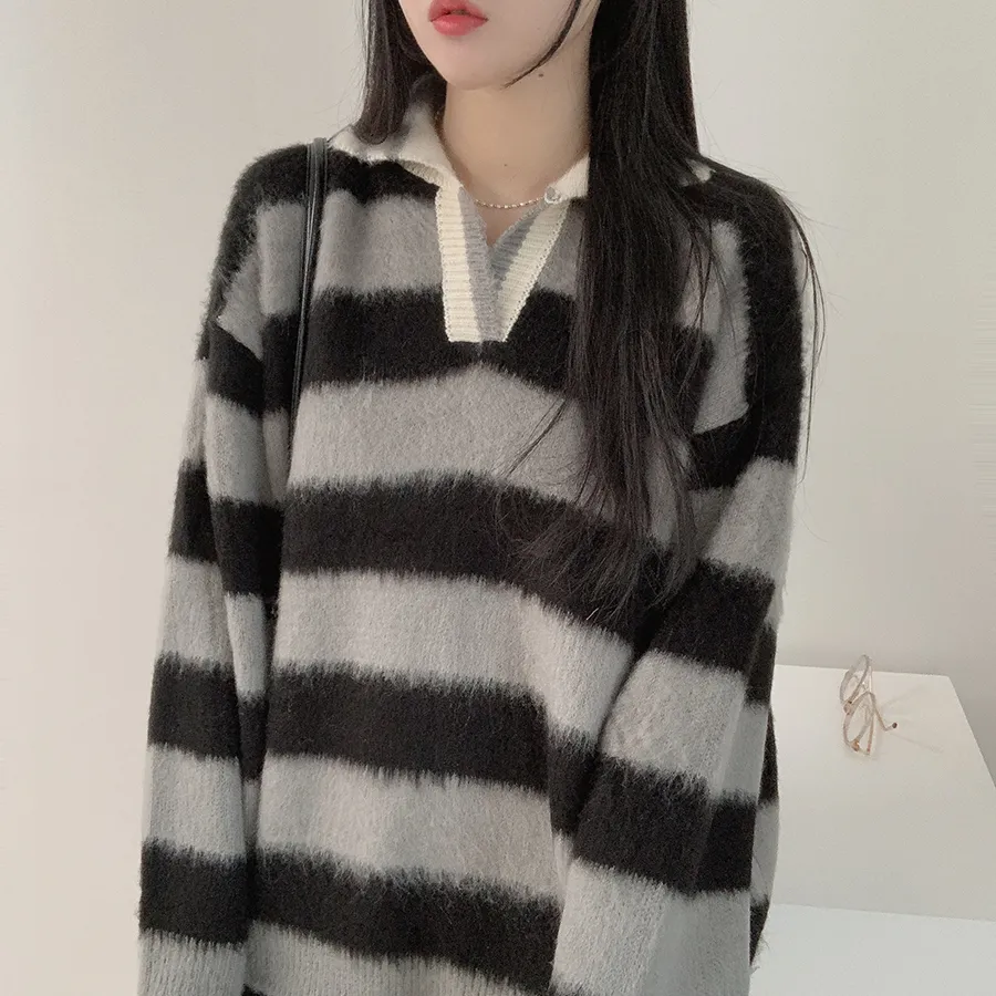 オープンカラールーズボーダーニット | DEELIN | 詳細画像8