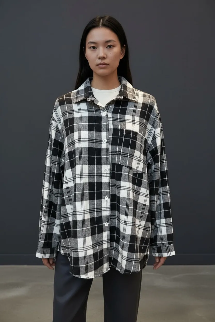 カラーボクシールーズ長袖チェックシャツ | 詳細画像1